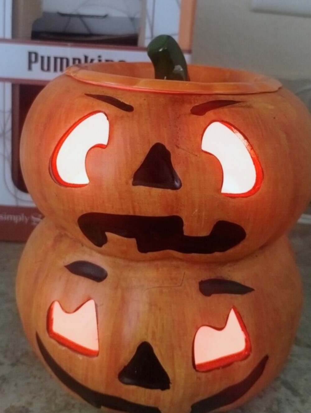 Scentsational stacked pumpkin wax warmer with orange light bulb perfect for fall